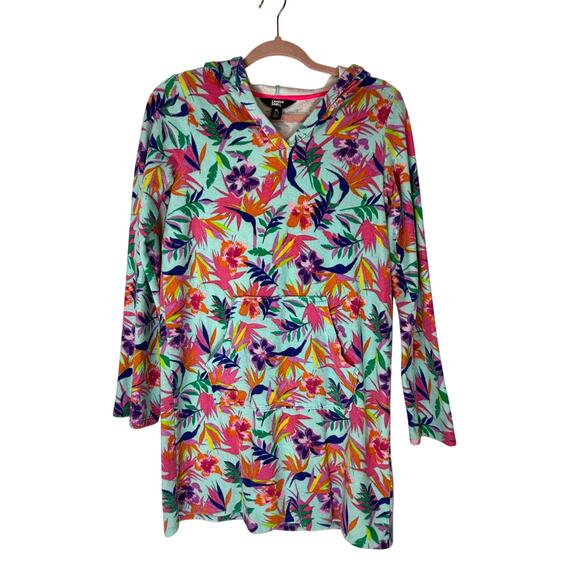 Lands' End Vibrant Tropical Theme Long Sleeve Hooded Cover Up Size 14-16 Juniors